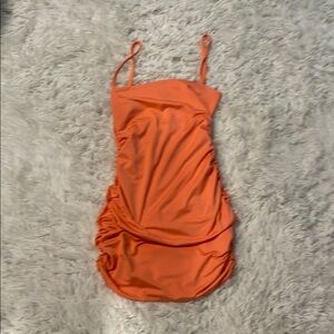 Orange Ruched Mini Dress